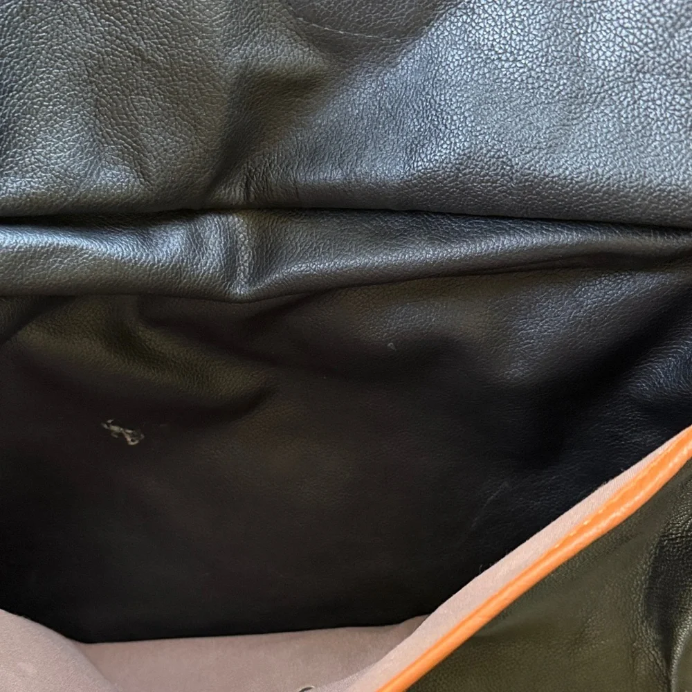Ralph Lauren Black Leather Briefcase with Brown Trim and Polo Emblem